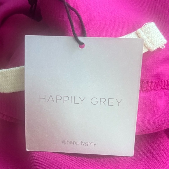 Happily Grey Sweatshirt Hooded crop Barbie Pink Sweatshirt drawstring Fuscia NEW - Picture 3 of 5